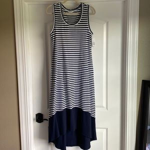 Navy and white striped longer dress